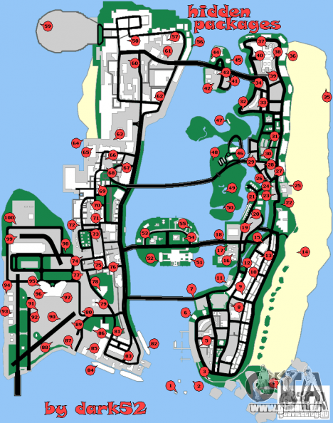 Karte versteckter Pakete für GTA Vice City