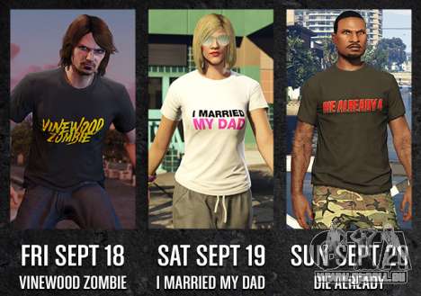 GTA en Ligne Freemode Événements du Week-end exclusif T-shirts