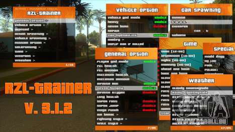 RZL-Trainer v3.1.2 - cheat menu comme GTA 5 pour GTA San Andreas